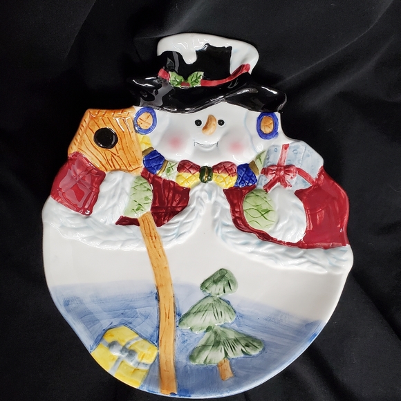 Ceramic Snowman Christmas Cookie Plate - Picture 1 of 5